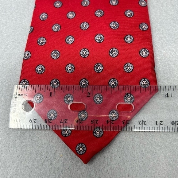 VTG Bert Pulitzer Red White Silk Flower Mens Neck Tie 57x3.75, made in USA. - Picture 5 of 5